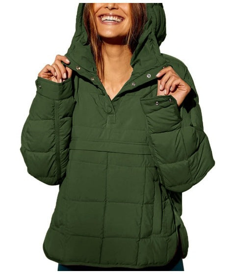 Damska Pikowana Lined Pull-Over Anorak z Kaptur
