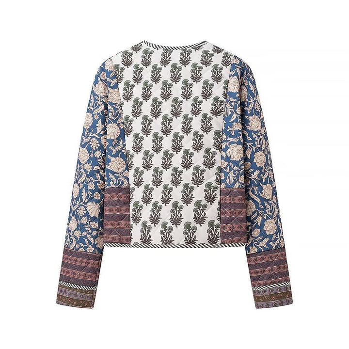 Damska pikowana krótka kurtka in Boho Patchwork styl z otwartym przodem Lumaza