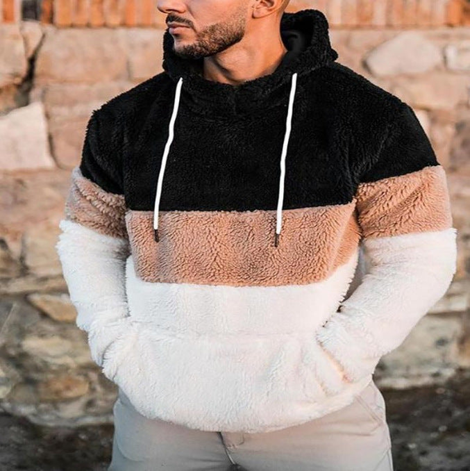Męska Kolor block Teddy Polar Bluza z kapturem z Kieszeń kangurka i Ściągacz