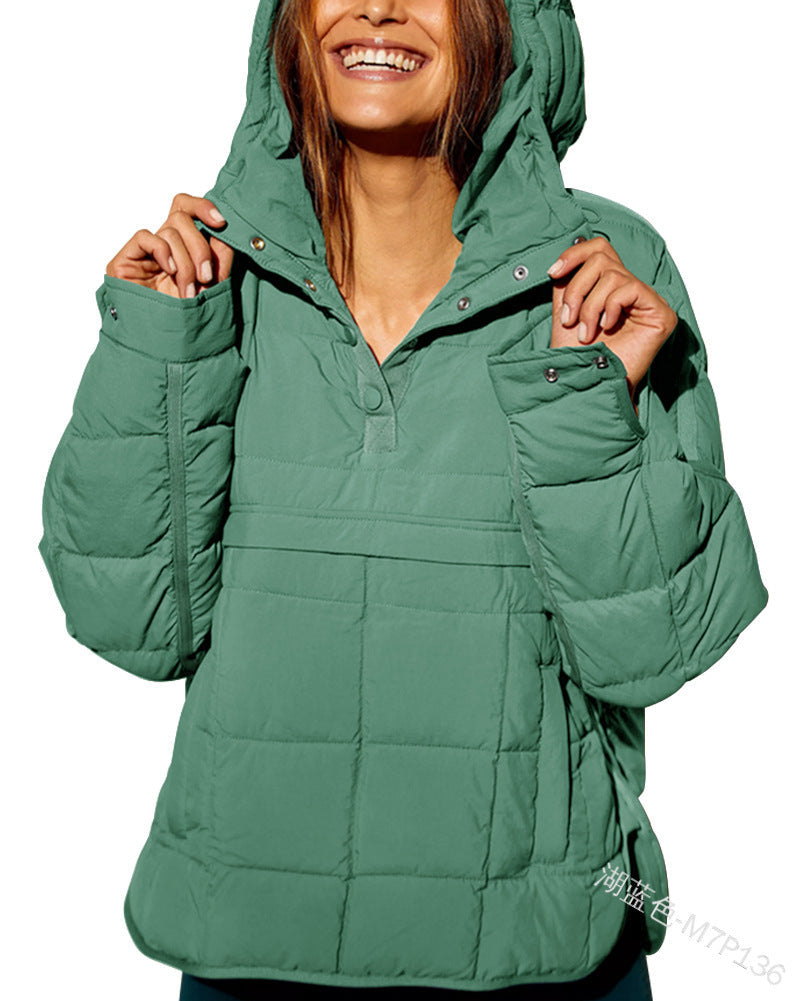 Damska Pikowana Lined Pull-Over Anorak z Kaptur