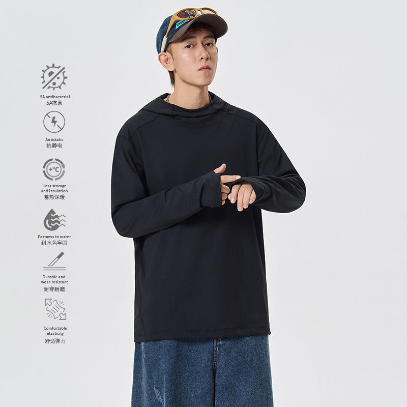 Herren Kapuzenpullover mit hohem Schalkragen aus technischem Stretchjersey