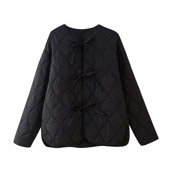 Damskie geometryczny pikowana oversize liner kurtka bez Kołnierz