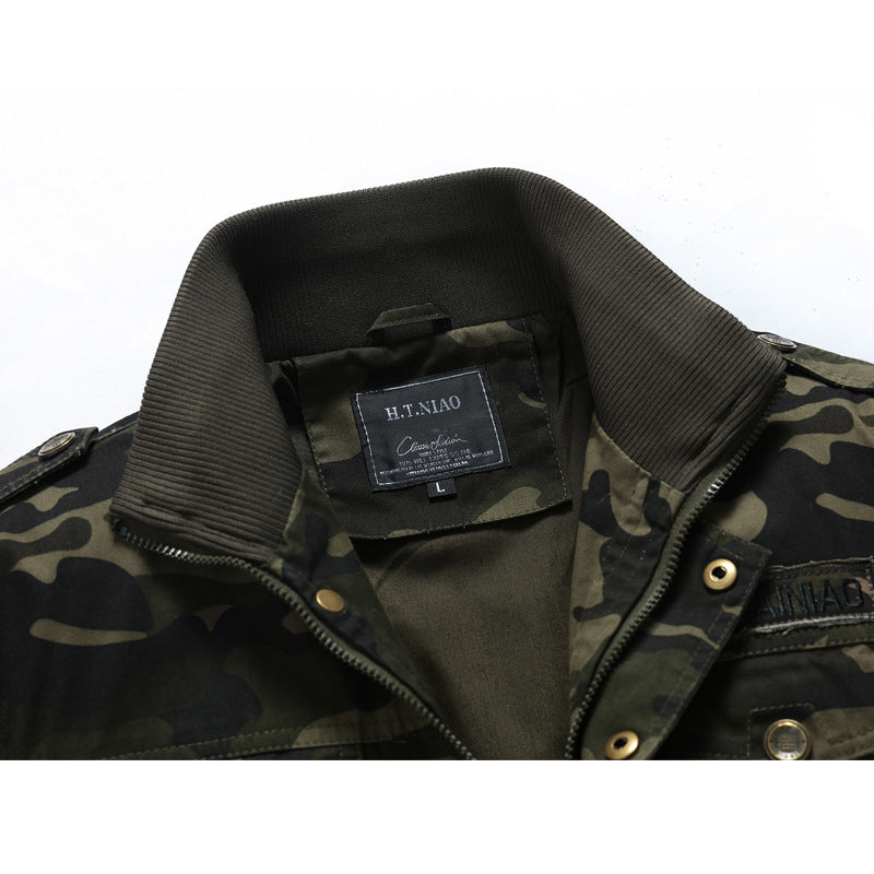 Męska Moro utility-styl field kurtka z prążkowanymi mankietami i Shoulder Flaps