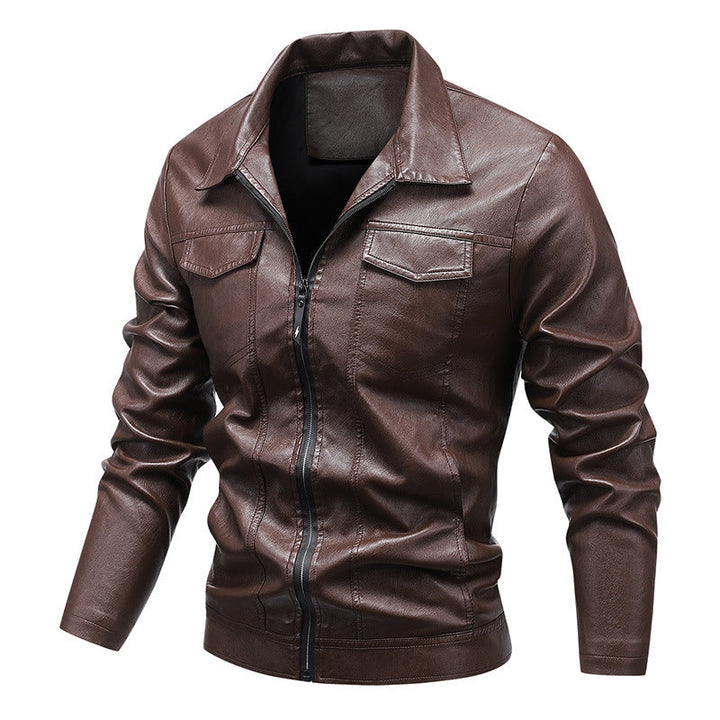 Męski dopasowany krój Imitacja skóry Blouson w Retro Aviator Stylizacja z Koszula Kołnierz