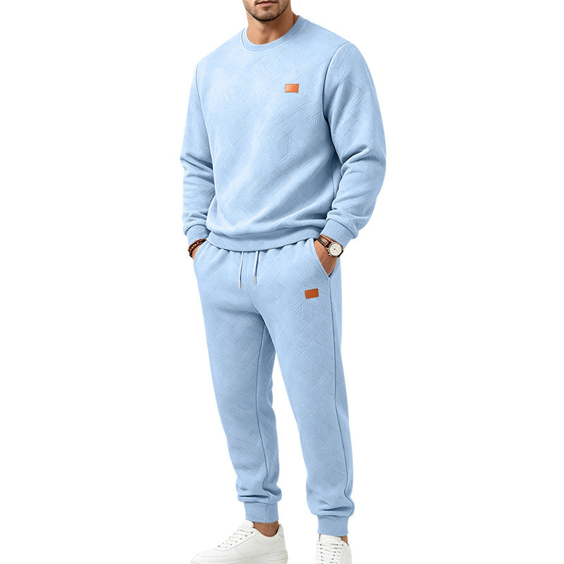 Męska Patterned Komfort Sweat Set z Okrągły Dekolt Bluza i Ściągacz Jogging Spodnie