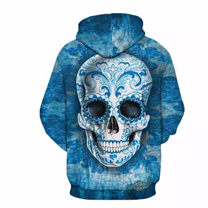 Męska bluza z kapturem z na całej powierzchni skull i playing card graficzny