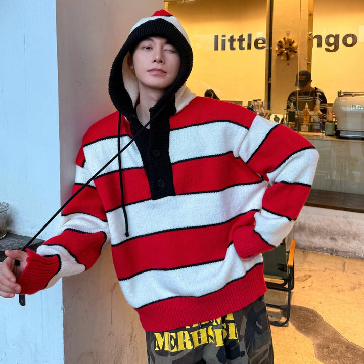 Męska Moda Bluza z kapturem Sweter z Striped Fason