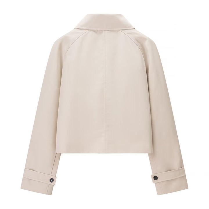 Damska krótka trench-styl kurtka z boxy silhouette i raglan rękawami Lumaza