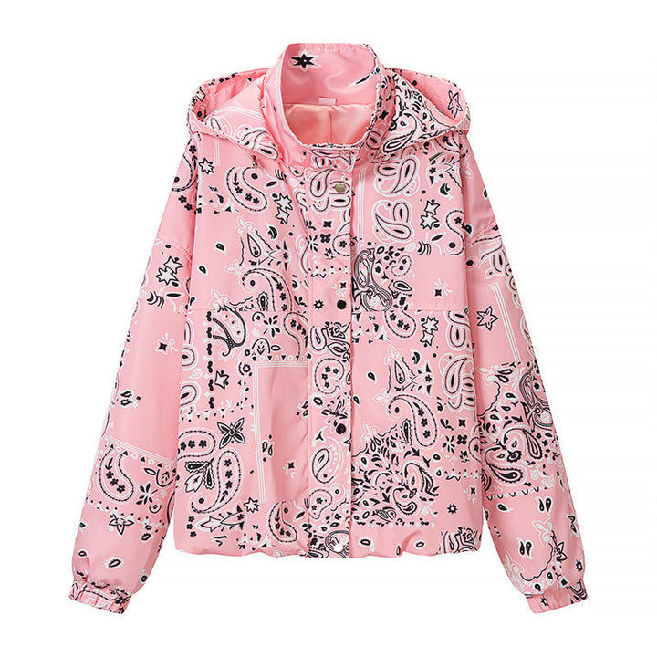 Damska z nadrukiem lekka z kapturem Windbreaker in Bandana/Paisley Pattern Lumaza