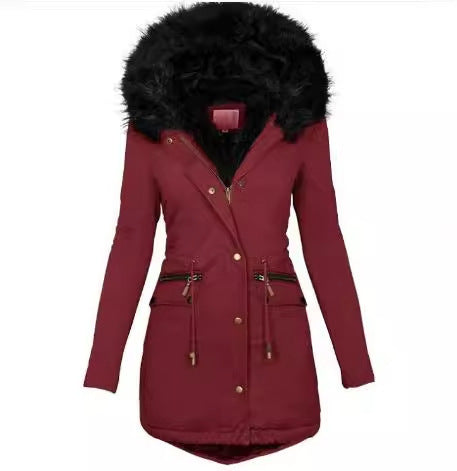 Damska dopasowana-krój termiczna Parka z voluminous faux fur hood i ściągaczem Lumaza