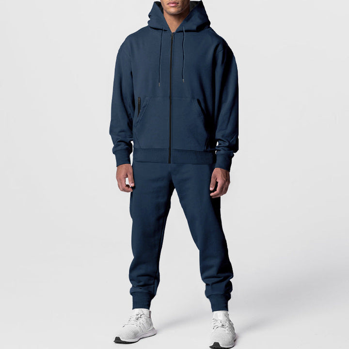 Męska miejski bluza z zamkiem i kapturem z kieszeń kangurka i tapered joggery set