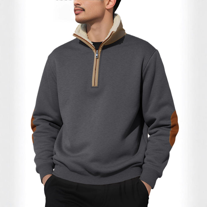 Męska nano Lekka krótki zamek bluza z sherpa lined Stójka i imitacja skóry elbow patch