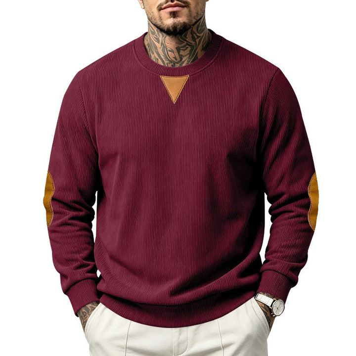 Męska bluza z textured dzianina, elbow patches i okrągły Dekolt