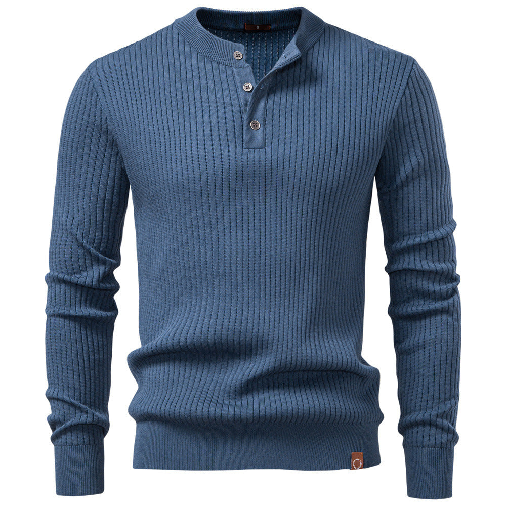 Męska prążkowany długa-sleeve henley pulower z Stójka, delikatna rib dzianina i dopasowany Krój