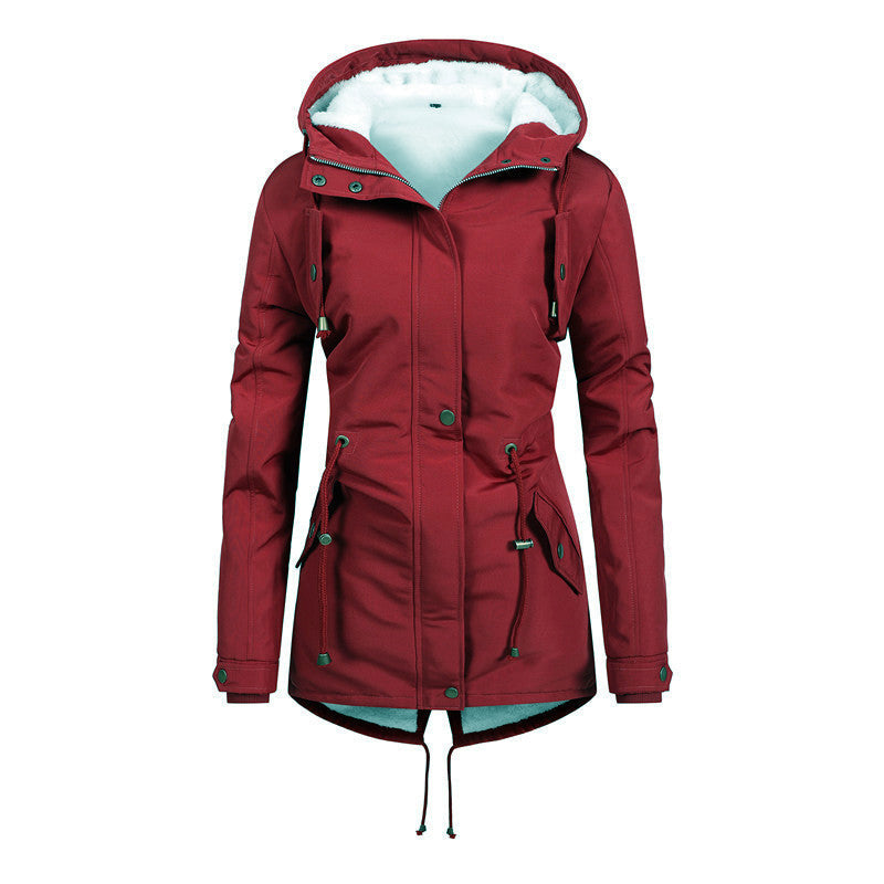 Damska Windproof Parka z polarowa Lining, taliowana Silhouette i ściągaczem Lumaza