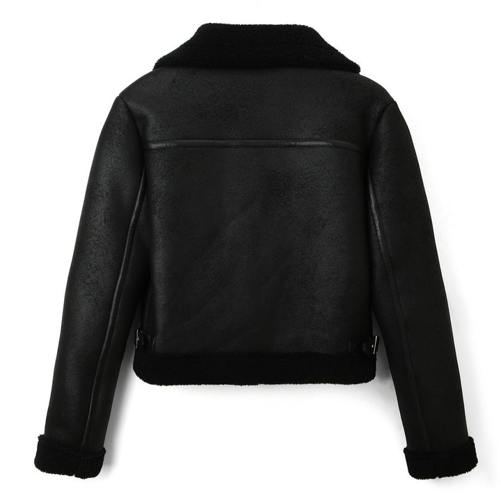 Damska krótka pilot kurtka in lambskin look z asymmetric zamkiem błyskawicznym Lumaza