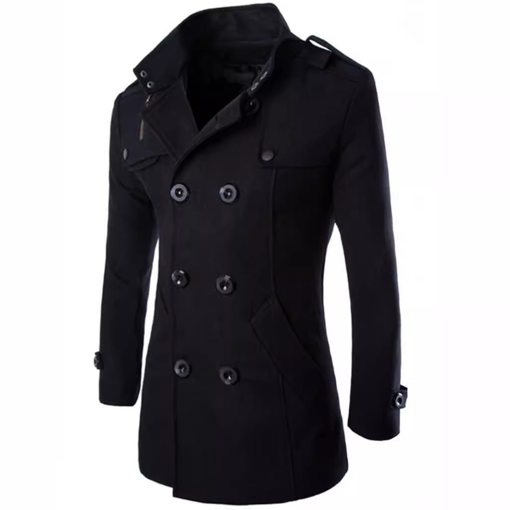 Męski krótki płaszcz w navy-inspired double-breasted z tailored krój
