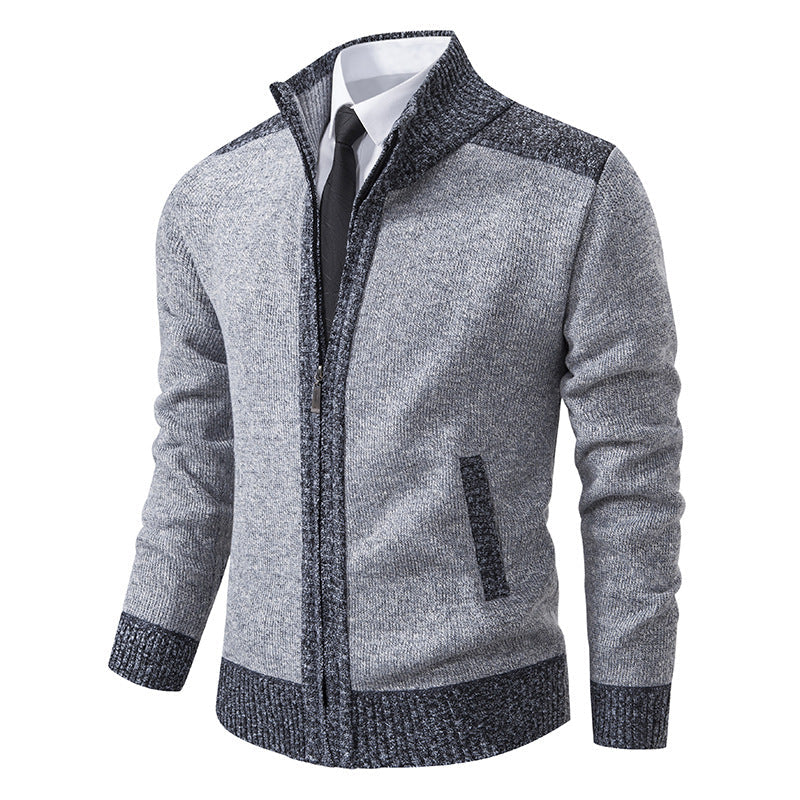 Męski Knit Zamek Kurtka z Stójka i Kontrastowy Trims