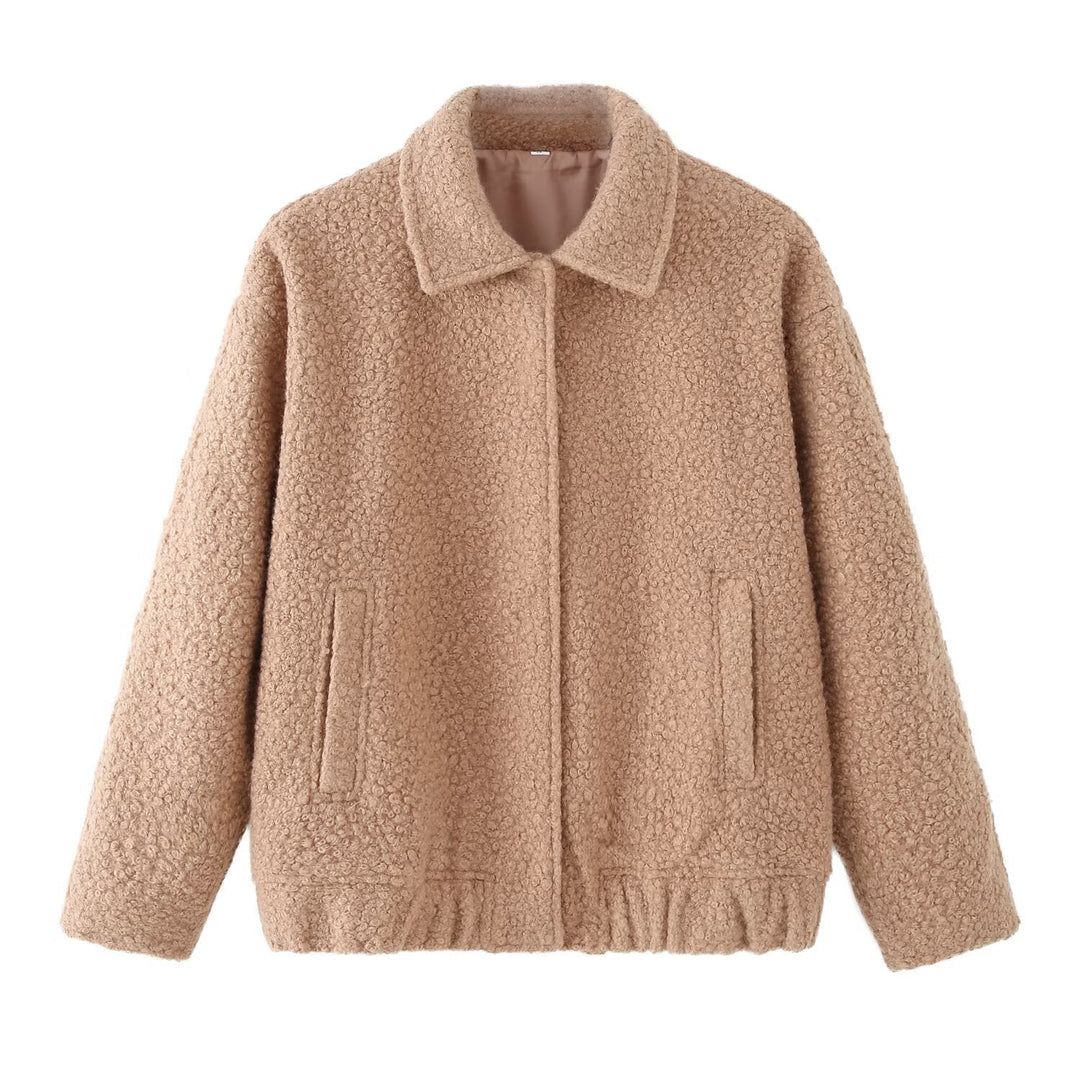 Damska Teddy boxy kurtka z koszulowa kołnierzem, Insert kieszeniami i Elastic dołem Lumaza