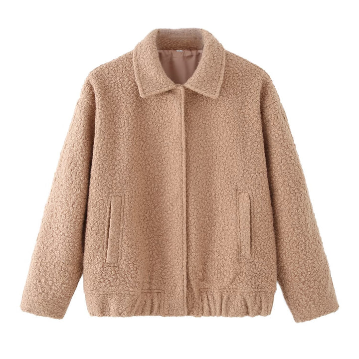 Damska Teddy boxy kurtka z koszulowa kołnierzem, Insert kieszeniami i Elastic dołem Lumaza