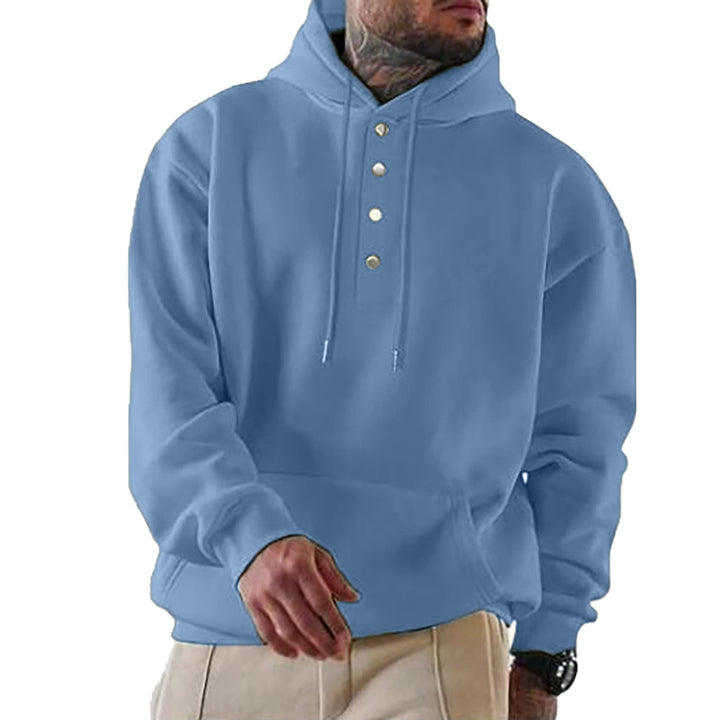 Męska bluza z kapturem z Henley Listwa guzikowa i kieszeń kangurka EB
