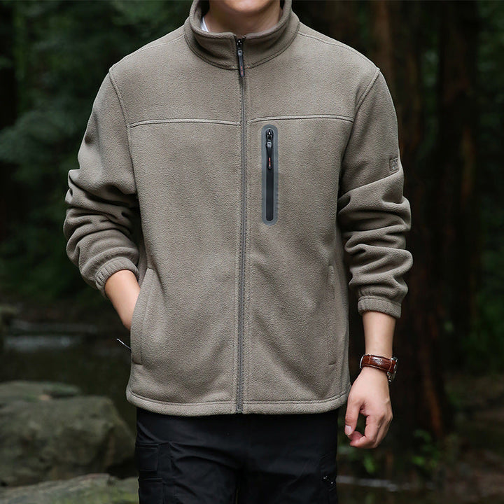 Męski Termiczny Microfleece Outdoorowy Kurtka z Kołnierz ze stójką, Wodoodporny Chest Zamek Kieszeń