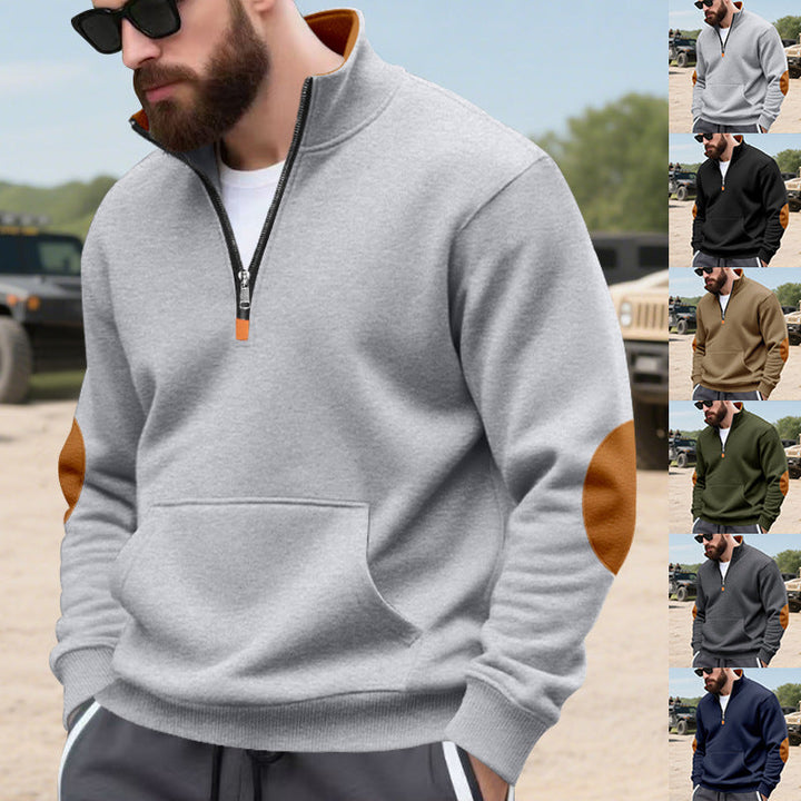 Męska Nano Insulated Krótki zamek Pulower z Stójka Polar Podszewka Kieszeń kangurka i Zamsz Elbow Patches
