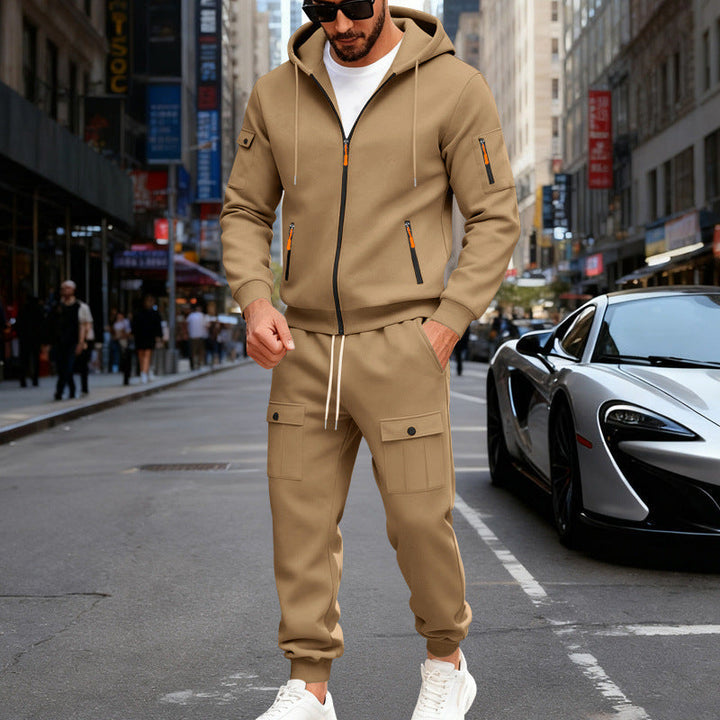 Męska miejski z kapturem tracksuit wykonana z bawełna mieszanka z cargo Kieszenie i funkcjonalny zippers