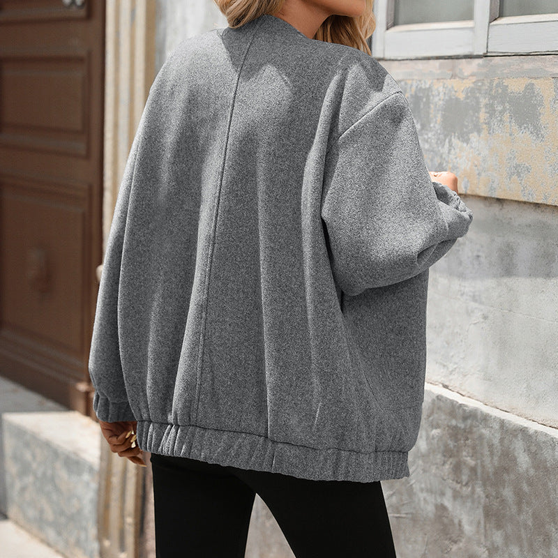 Damska oversize myłna-look bluzka kurtka z nap Zapięcie, elastyczne mankiety &amp; naszywane kieszenie
