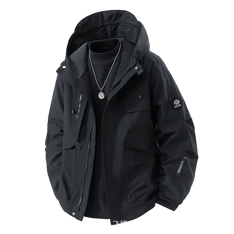Męska Mwimalist miejski softshell parka z ukryty utility kieszeniami i regulowany kapturem
