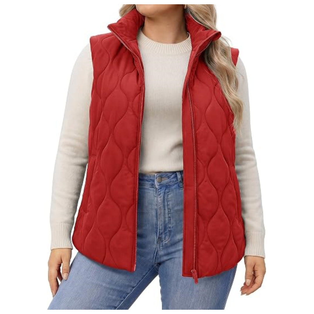 Damska pikowana kamizelka z wysokim kołnierzem, figure-flattering silhouette i side kieszeniami Lumaza