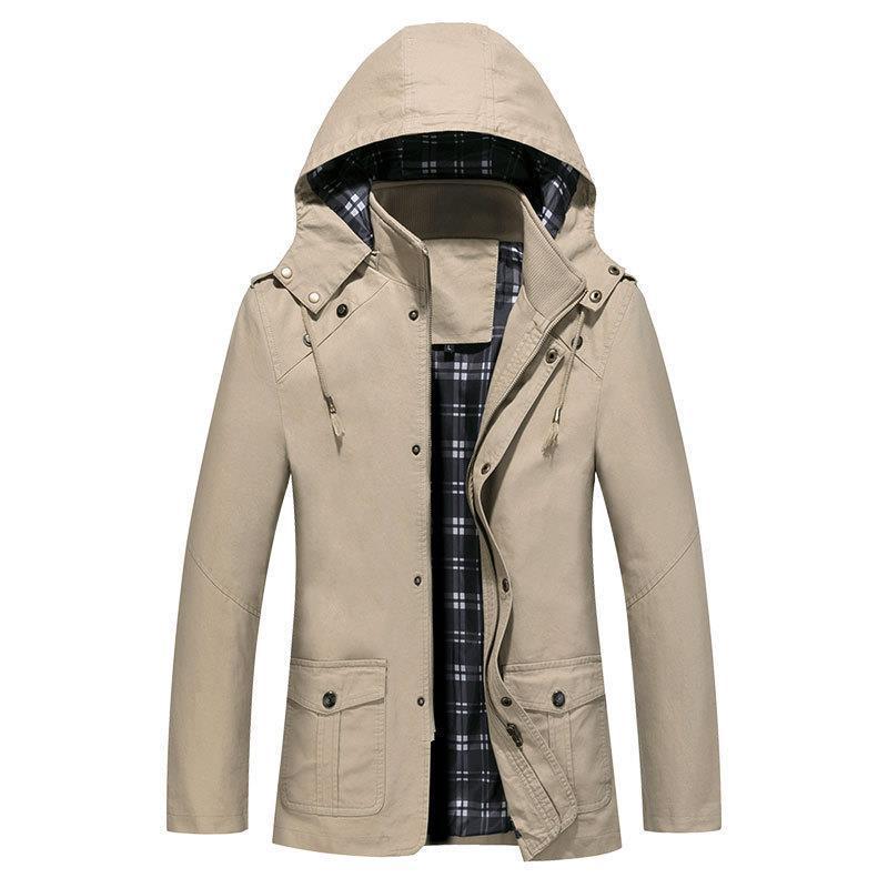 Męska Lekka Z kapturem Parka z W kratę Podszewka i Multi-Functional Kieszenie