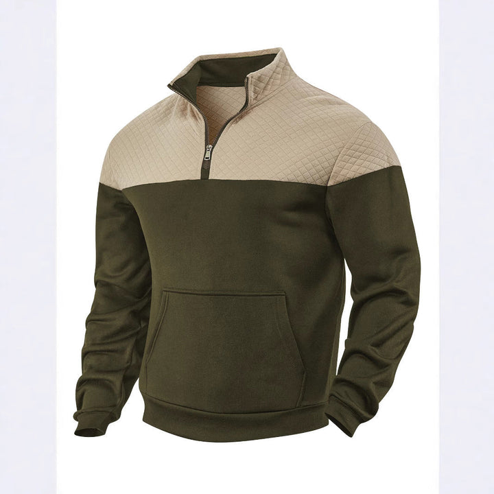 Męska Krótki zamek Bluza z Pikowana Shoulder Panel i Kieszeń kangurka