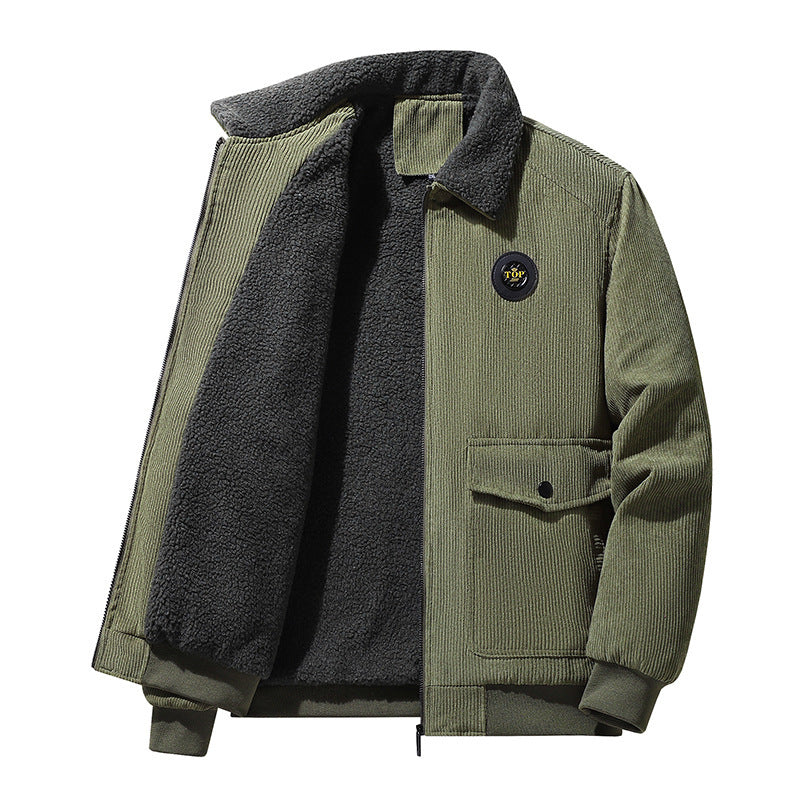 Kurtka sztruksowa męska z polarową podszewką - z praktycznymi kieszeniami na chłodne dni