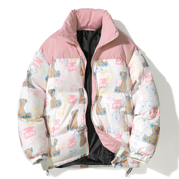 Unisex pikowana Teddy-Print puchowa kurtka z wysokim kołnierzem Lumaza