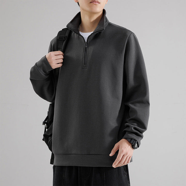 Męska Oversize Krótki zamek Bluza z Wysoki Stójka, Heavy French Terry i Minimalistyczny Fason