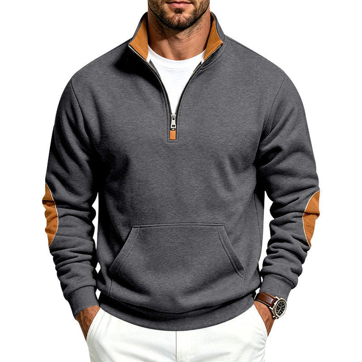 Męska bluza z half zamek, Stójka i elbow patches