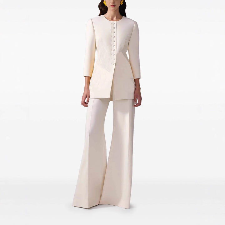 Damska długa marynarka płaszcz in tailoring z round neckline i concealed guzikami listwą Lumaza