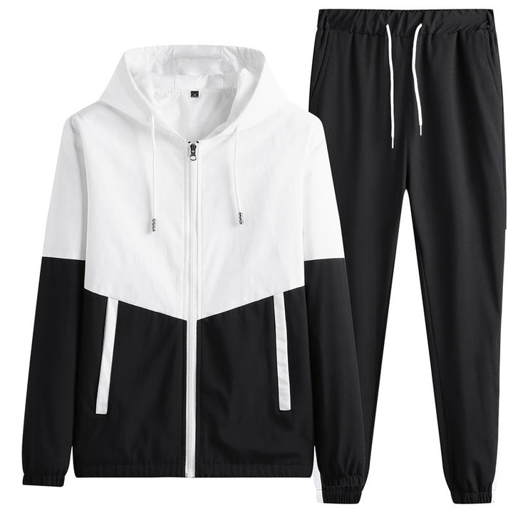 Męska two-tone z kapturem tracksuit z pełny zamek, elastyczny waistband, i boczny kontrastowy stripe
