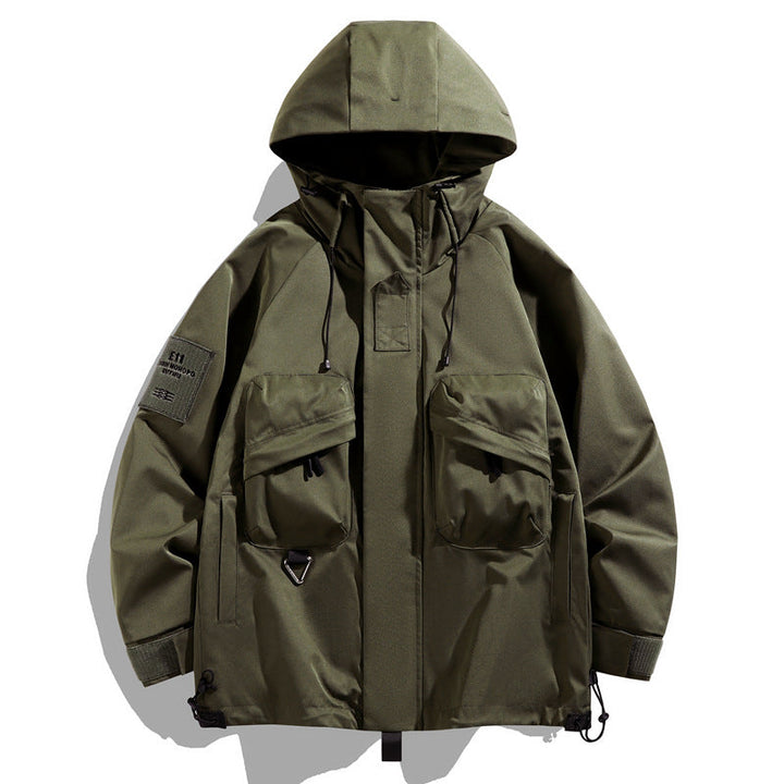 Męska Oversize utility parka z kapturem, Multi-kieszeniami &amp; wodoodporny funkcjonalne membrana