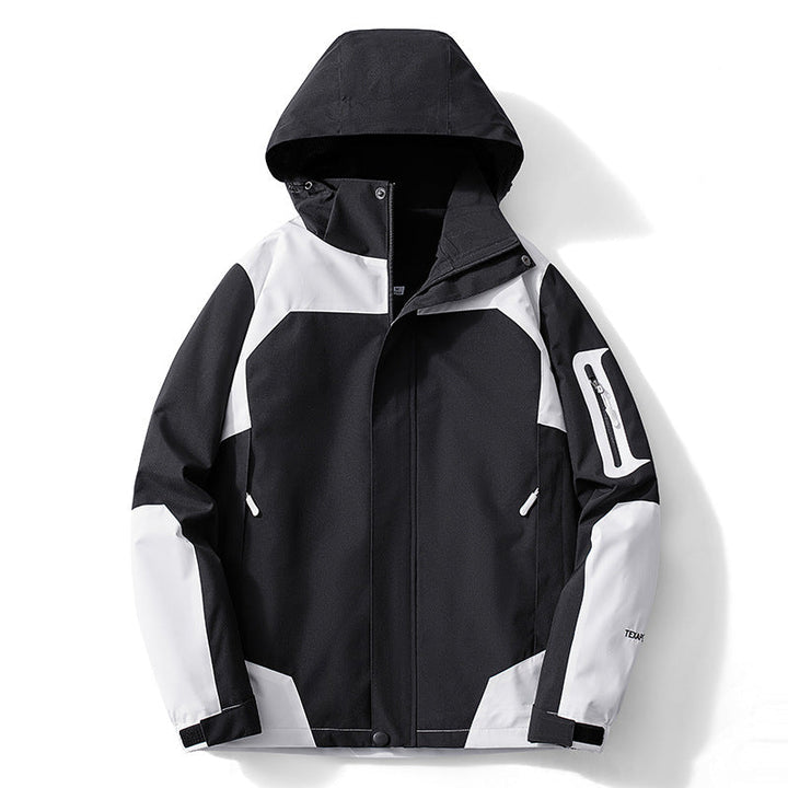 Męska technical softshell kapturemed kurtka z kontrastowy panels i zamkiemed rękaw kieszenią