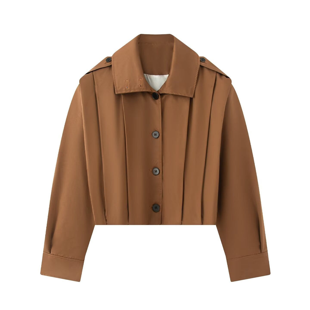 Damska krótka Trench Blouson kurtka z Pleats i Epaulettes Lumaza