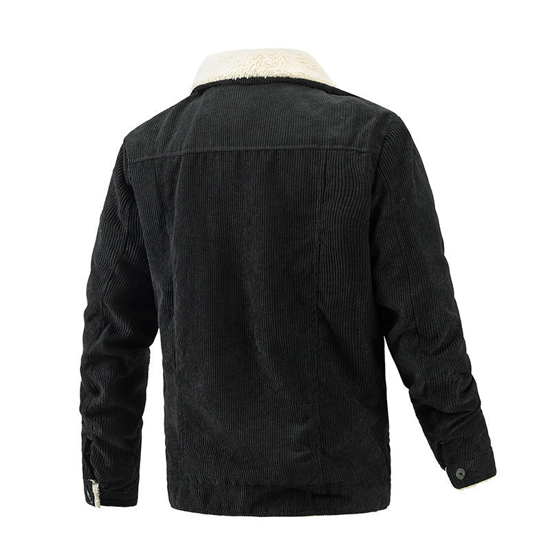 Męski Vintage Sztruks Kurtka w Trucker Styl z Sherpa Podszewka i Chest Flaps