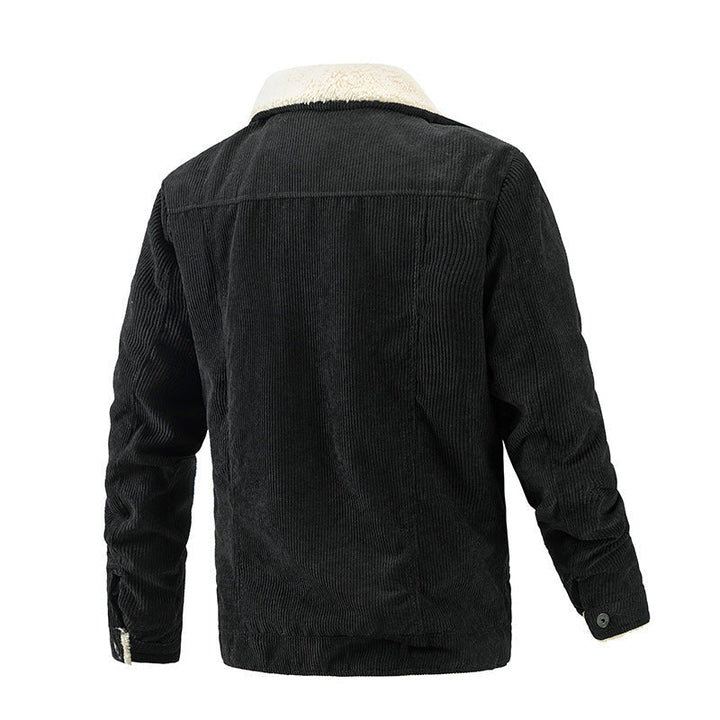 Męski Vintage Sztruks Kurtka w Trucker Styl z Sherpa Podszewka i Chest Flaps
