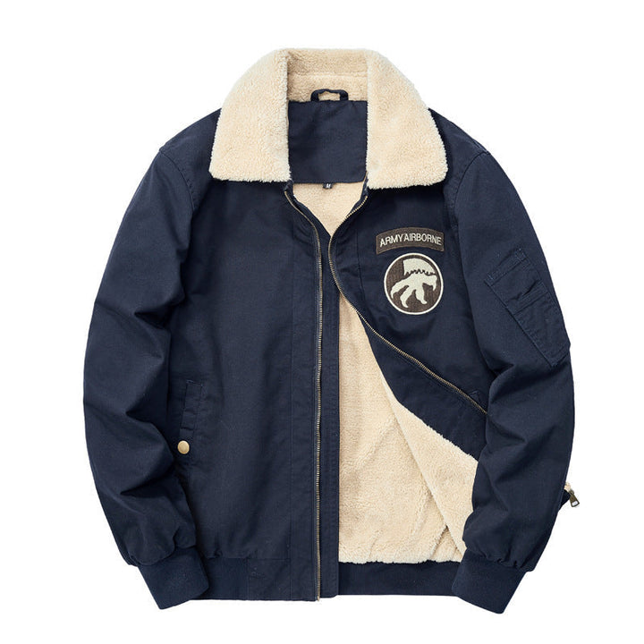 Męski Fleece-Lined Flight Kurtka Blouson z Sherpa Kołnierz i Naszywany Szczegóły