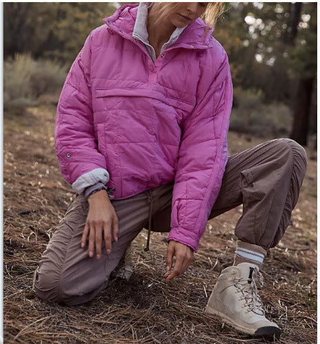 Damska Pikowana Lined Pull-Over Anorak z Kaptur