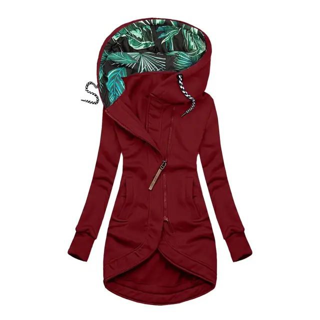 Damska z kapturem parka z asymmetric przodem zamkiem błyskawicznym i pikowana tropical lining hood Lumaza