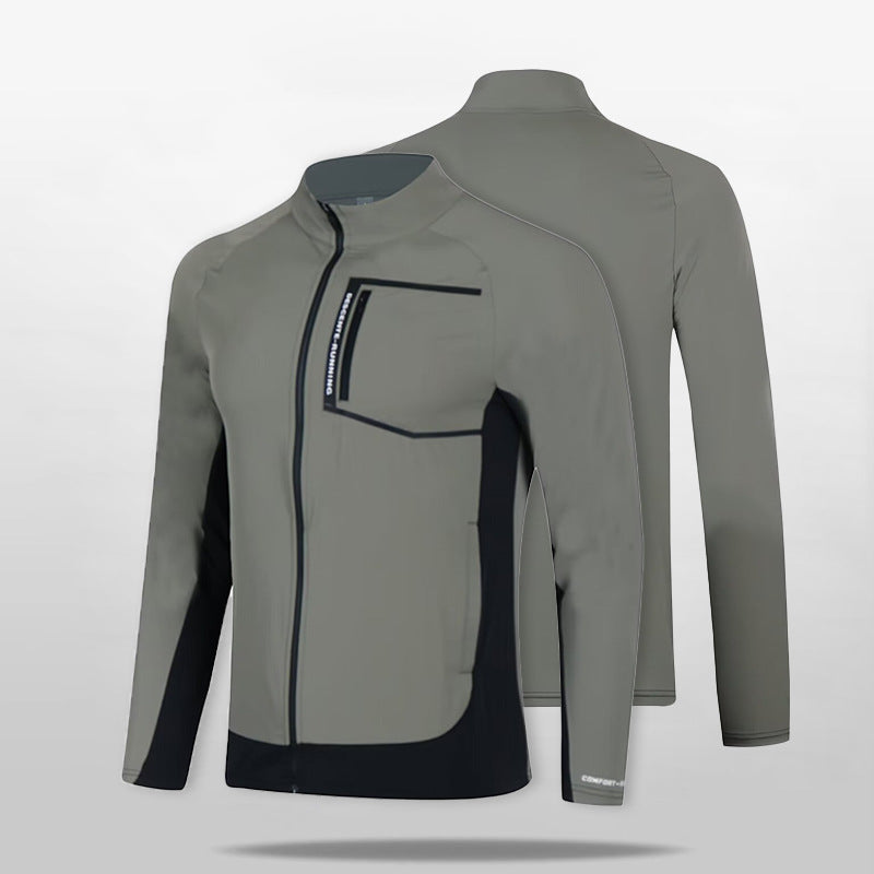 Męski oddychający wiatroszczelny running kurtka softshell z kołnierz ze stójką i kieszeń na piersi