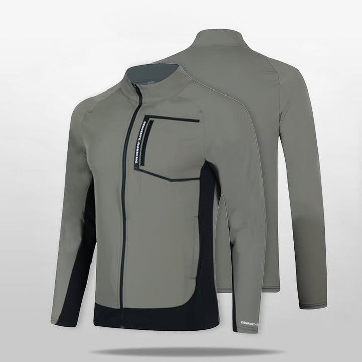 Męski oddychający wiatroszczelny running kurtka softshell z kołnierz ze stójką i kieszeń na piersi