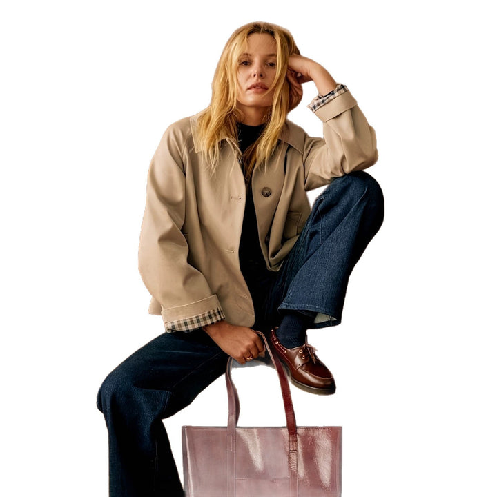 Damska boxy krótka płaszcz z oversize Lapels i Check Cuffs Lumaza